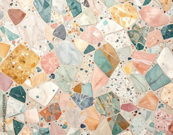 Fototapeta Hyper-detailed terrazzo pattern in muted pastel tones, premium elegant surface design 