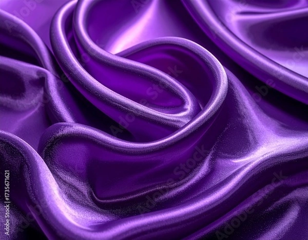 Fototapeta Hyperrealistic silk folds in royal purple, reflective highlights, luxury textile-insp 