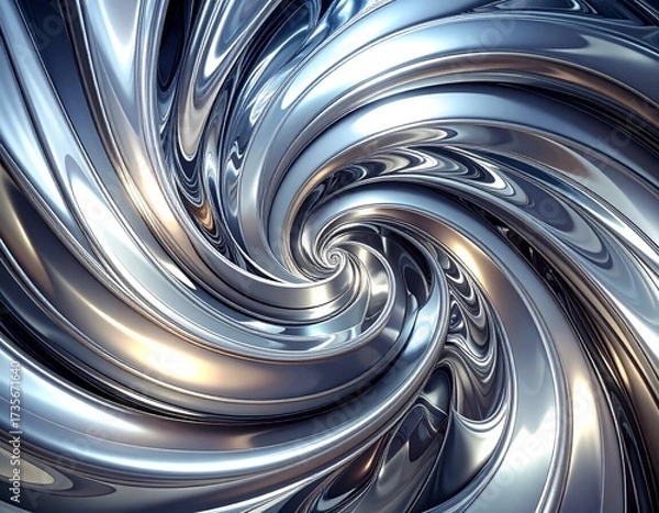 Fototapeta Abstract metallic swirl pattern in chrome and silver, glossy reflective fluid design