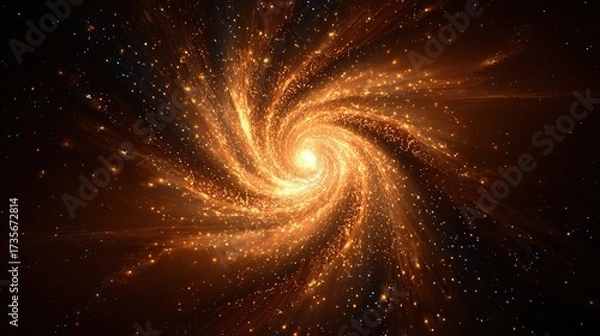 Fototapeta Golden cosmic swirl, radiant energy core amid dark space, glowing particles