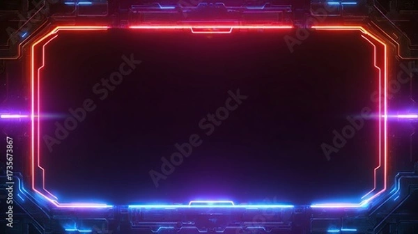 Fototapeta A glowing sci-fi rectangle with neon-like outlines, dark center, and mechanical, futuristic details