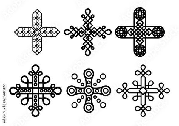 Fototapeta Set of Celtic crosses. Celtic cross. Linear hand-drawn style on a white background.