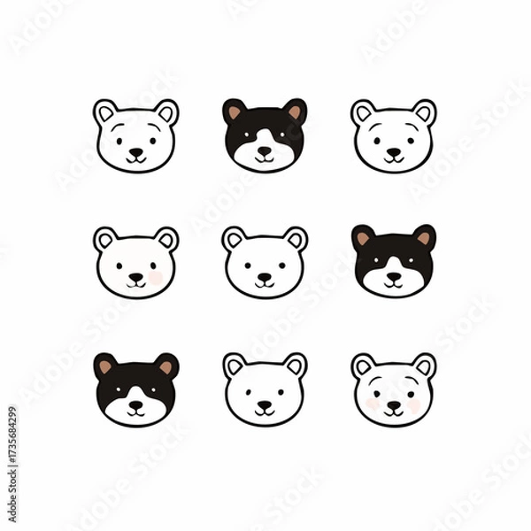 Fototapeta Adorable Cartoon Bear Faces in Various Colors and Expressions.