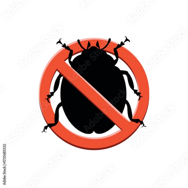 Fototapeta Black silhouette Stop red ladybug insect. Stop insects sign. Red ladybug insect in a red forbidding circle, vector