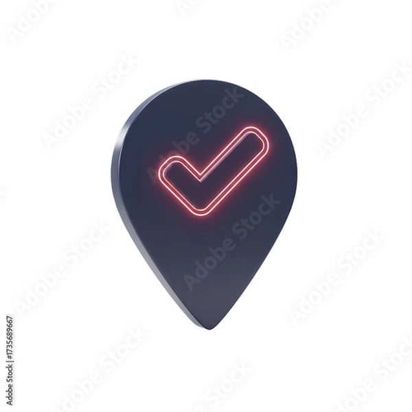 Obraz Dark Blue Location Pointer with Glowing Check Mark on White Background