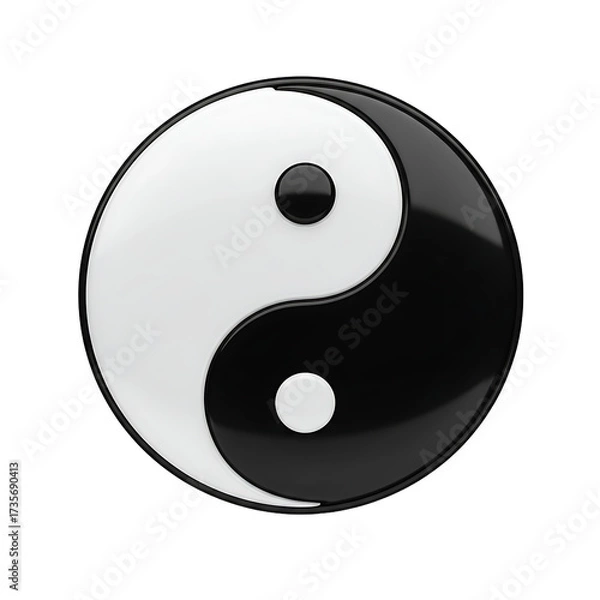 Obraz Yin Yang Symbol Black and White Round Icon on White Background