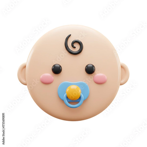 Fototapeta Cute Baby Face 3D Render with Pacifier on White Background