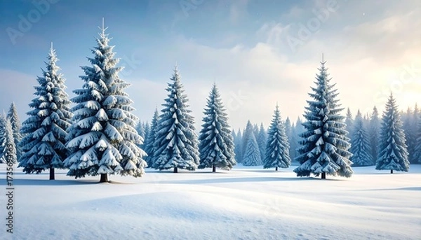 Fototapeta Winter Wonderland: Snow-Covered Pines in a Serene Forest