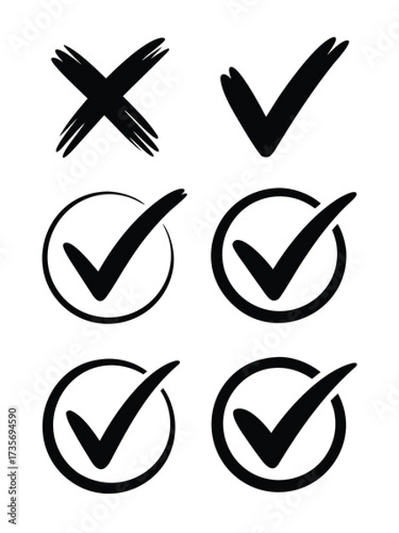 Fototapeta Illustration of check marks and an x mark isolated on white background, representing choices, correctness, and validation in a simple design