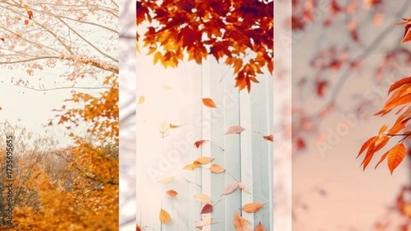 Fototapeta Cozy Autumn Leaves on Branches with Warm Sunlight – Seasonal Fall Nature Backgrounds and Foliage Wallpaper Collection