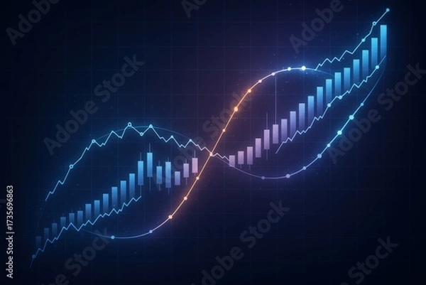 Fototapeta success researchers opportunity assessment concept. Data visualization with dynamic graphs and financial indicators.