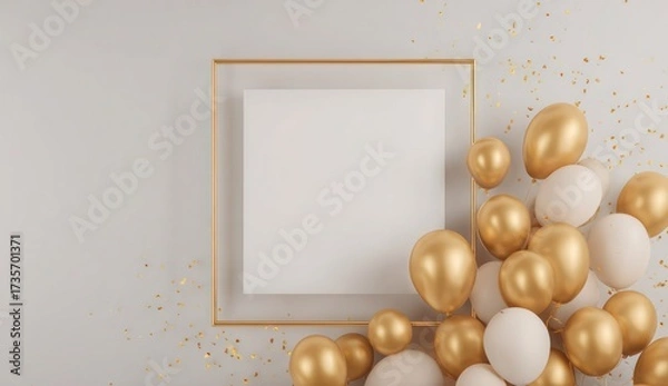 Fototapeta A gold and white frame with a white background and a large number of gold