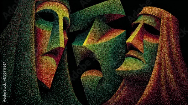 Fototapeta An engaging representation of human emotion through abstract colored faces, merging color with expressive artistic narrative.