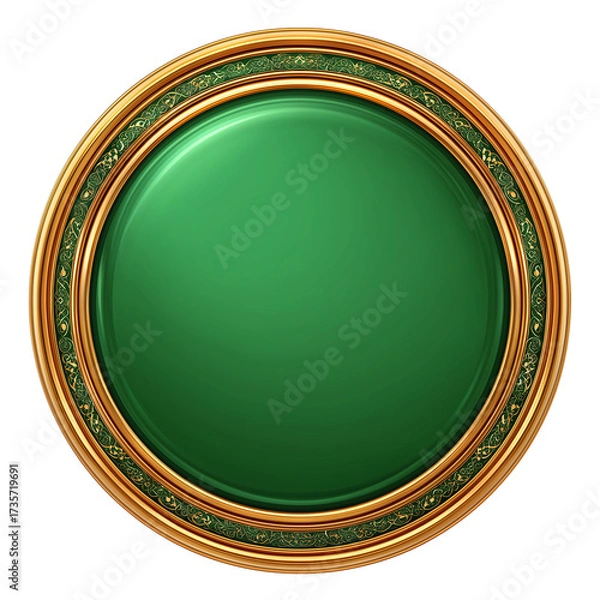 Fototapeta  illustration green circular banner with golden border design element