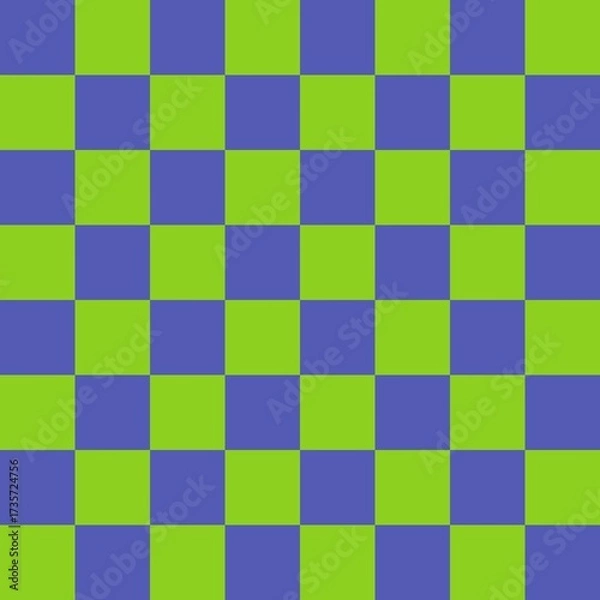 Fototapeta Lime Green and Periwinkle Checkerboard. A striking seamless square pattern blending vibrant chartreuse and muted blue/purple. Great for retro, mod, and unique textile or digital backgrounds.