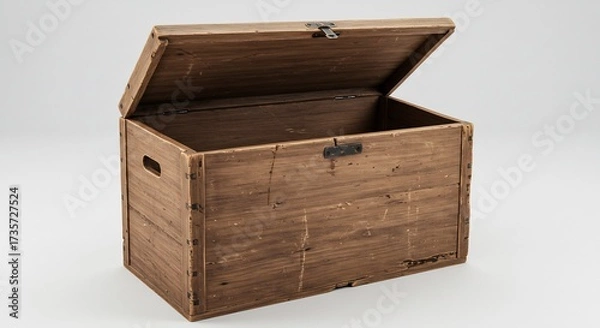 Fototapeta 開いた木製の箱が置かれていて、アンティークな茶色の色合いを見せる