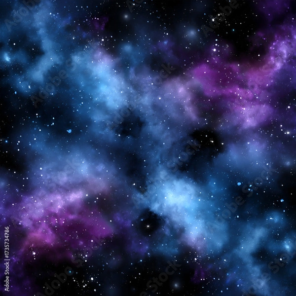 Fototapeta Cosmic nebula featuring vibrant hues of blue and purple, with scattered stars creating a mesmerizing celestial scene, ideal for space-themed projects and backgrounds