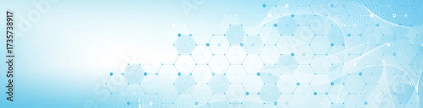 Fototapeta Modern health care or medical background design. Health care innovation concept. Horizontal header web banner. Abstract geometric background with hexagon shapes for medicine, science, chemistry.
