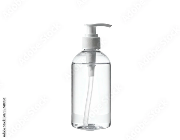 Fototapeta Transparent bottle with white pump dispenser against a black backdrop