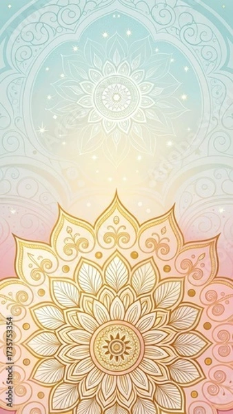 Fototapeta Intricate golden mandala design with soft gradient background and subtle sparkle effect