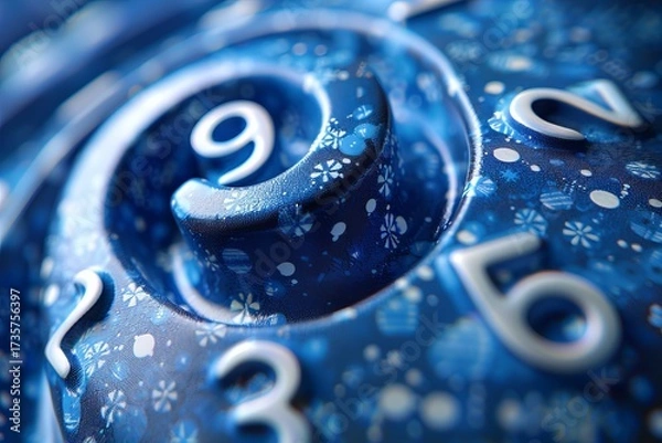 Fototapeta Abstract blue spiral numbers with winter texture