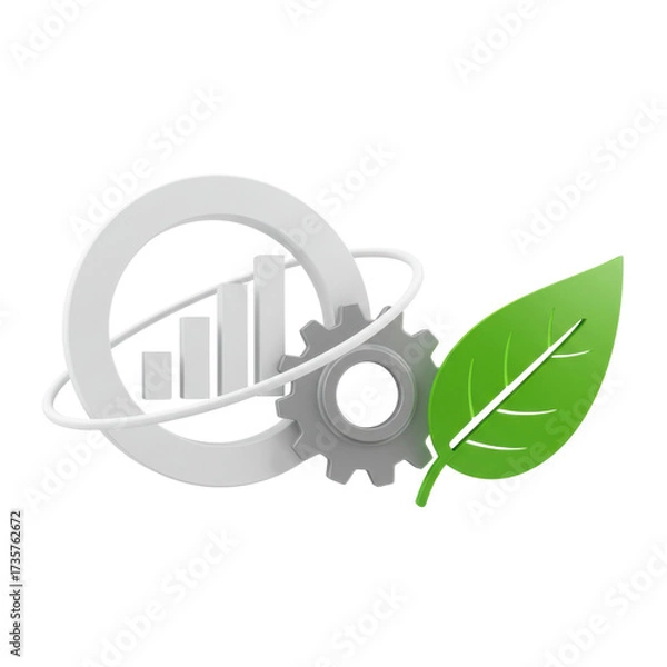 Fototapeta Green energy concept featuring chart, gear and leaf isolated PNG with Transparent Background