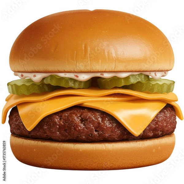 Fototapeta Cheeseburger with pickles and sauce for fast food menu isolated PNG with Transparent Background
