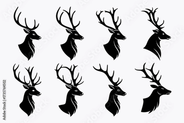 Obraz Minimalist deer antler profile icon set in black and yellow