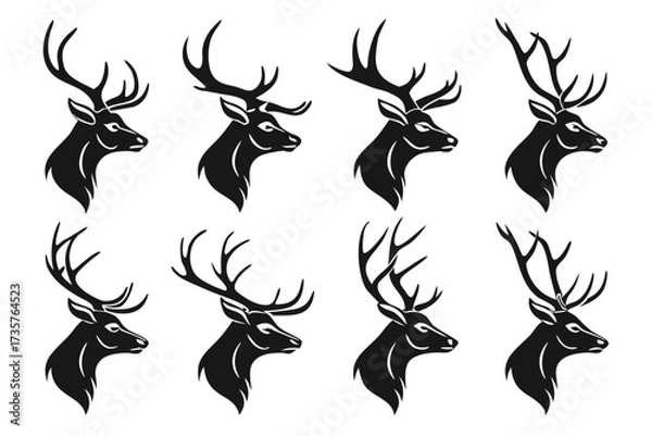 Obraz Minimalist deer antler profile icon set in black and yellow