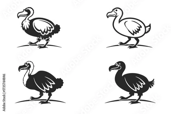 Obraz Minimalist dodo bird icon set in black and yellow