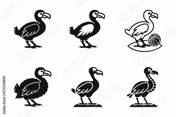 Obraz Minimalist dodo bird icon set in black and color