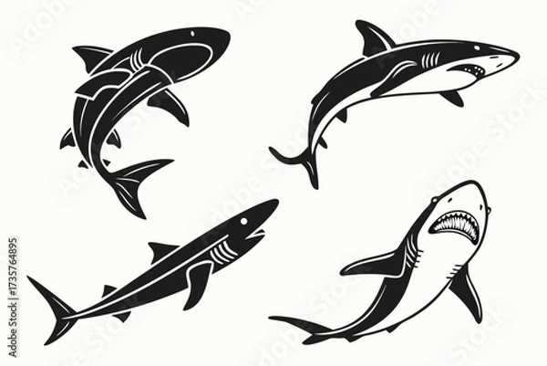 Obraz Minimalist dogfish shark icon set in black yellow cyan and magenta