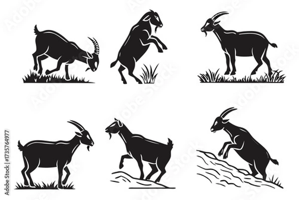 Obraz Minimalist domestic goat icon set in black yellow cyan magenta