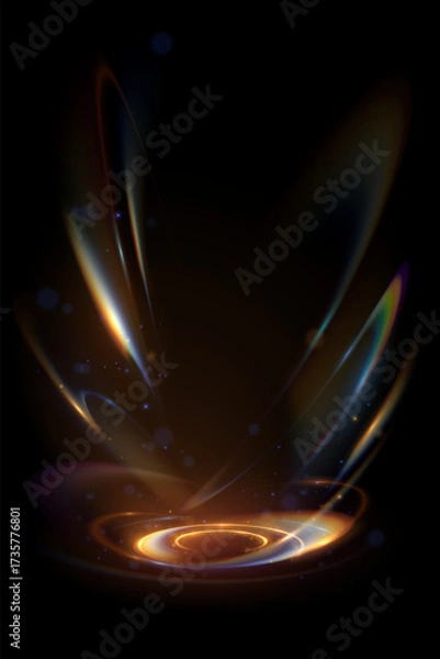 Fototapeta Light ring with color rays effect on black background