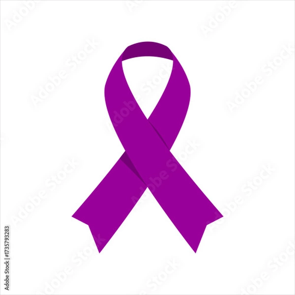 Fototapeta Purple awareness ribbon representing Alzheimer’s, lupus, and neurological conditions, flat art design style.

