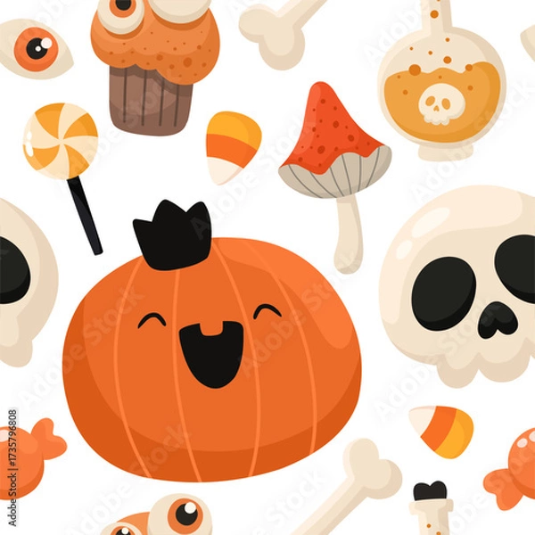 Fototapeta Seamless Halloween pattern, festive background in flat style