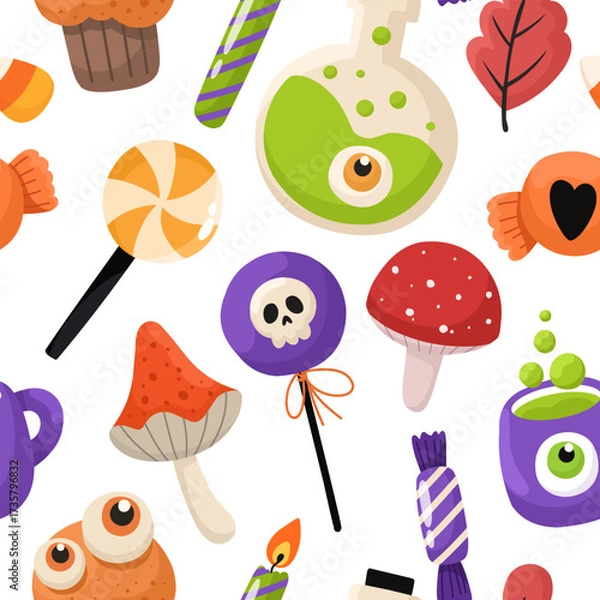 Obraz Seamless Halloween pattern, festive background in flat style