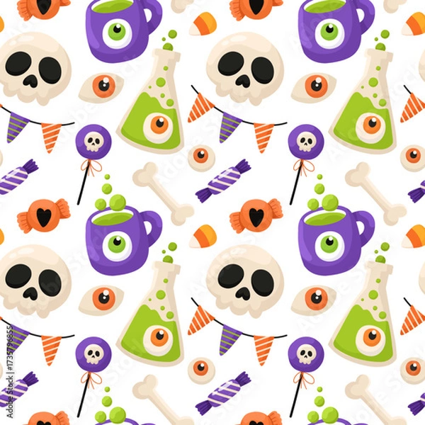Fototapeta Seamless Halloween pattern, festive background in flat style