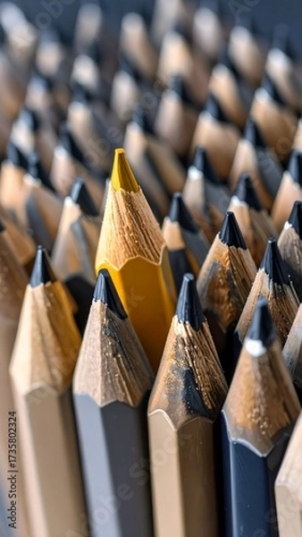 Obraz A single bright yellow pencil standing out among many darker pencils