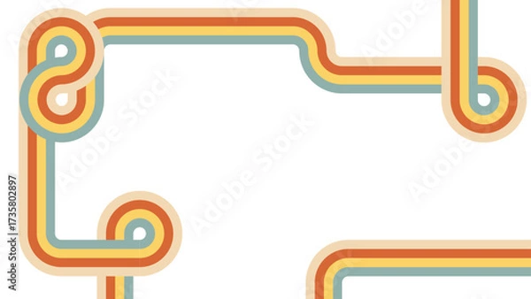 Fototapeta Groovy rainbow line frame with abstract 70s wave. Vintage path pattern background for psychedelic wallpaper. Dynamic funky curve artwork with swirl flow. Geometric playful 80s style bg illustration.