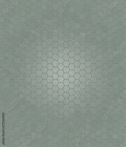 Fototapeta Light reflecting on green hexagonal tiles creates modern background