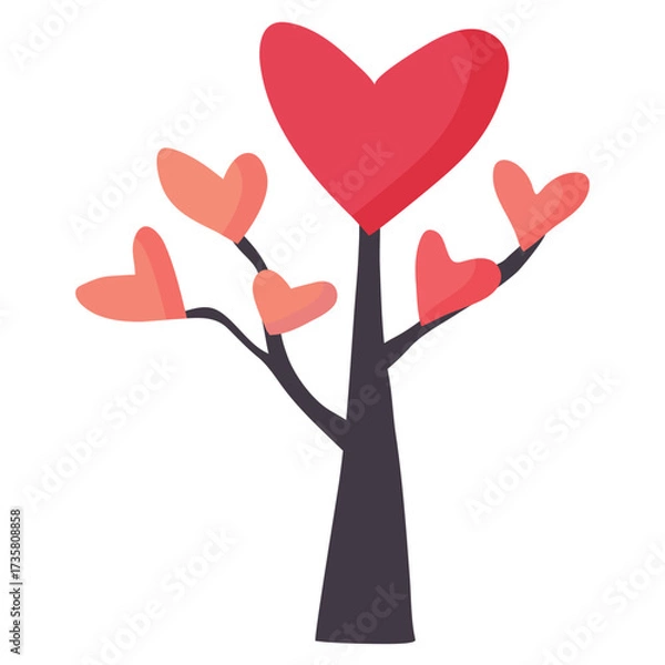 Fototapeta Tree with hearts. Vector illustration in flat style isolated on white background.