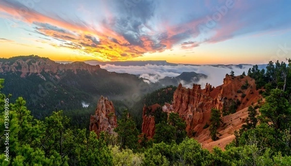 Obraz Breathtaking sunset over a mountain range