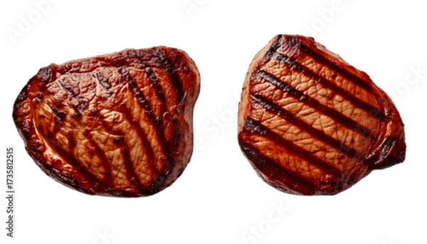 Obraz Gourmet steak pair grilled with grill lines, isolated on transparent background