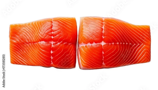 Fototapeta Fresh salmon fillet variations collection, isolated on transparent background