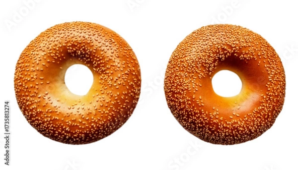 Fototapeta Bagel pair with sesame topping different styles, isolated on transparent background
