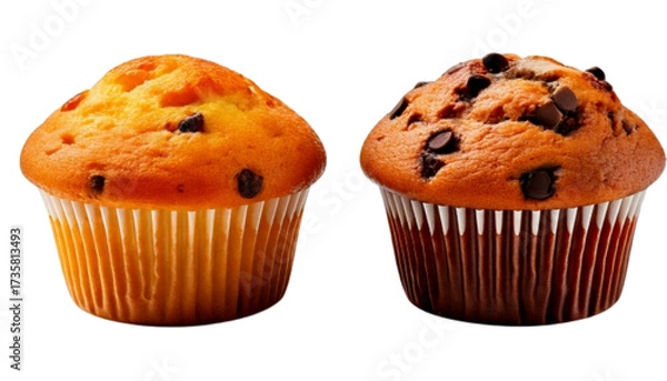 Fototapeta Sweet muffin duo classic and topped, isolated on transparent background
