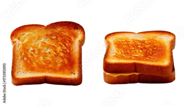 Obraz Buttery toast duo golden slices and topping, isolated on transparent background