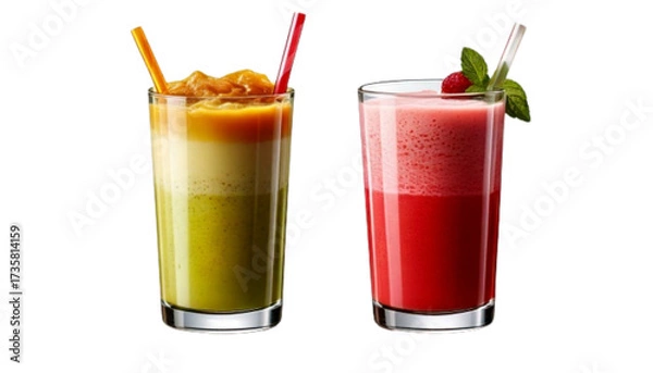 Obraz Smoothie glass with straw variations collection, isolated on transparent background