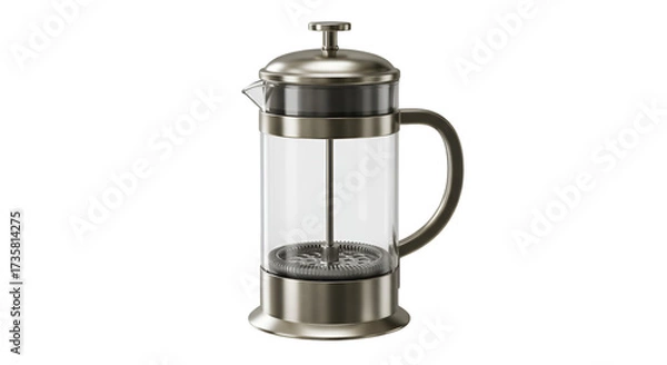 Obraz French Press Elegance: A sleek French press, featuring a transparent glass carafe and metallic accents, invites the viewer to envision the ritual of crafting rich coffee.